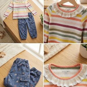 Garanimals Multicolor Striped Top and Blue Floral Pants Set